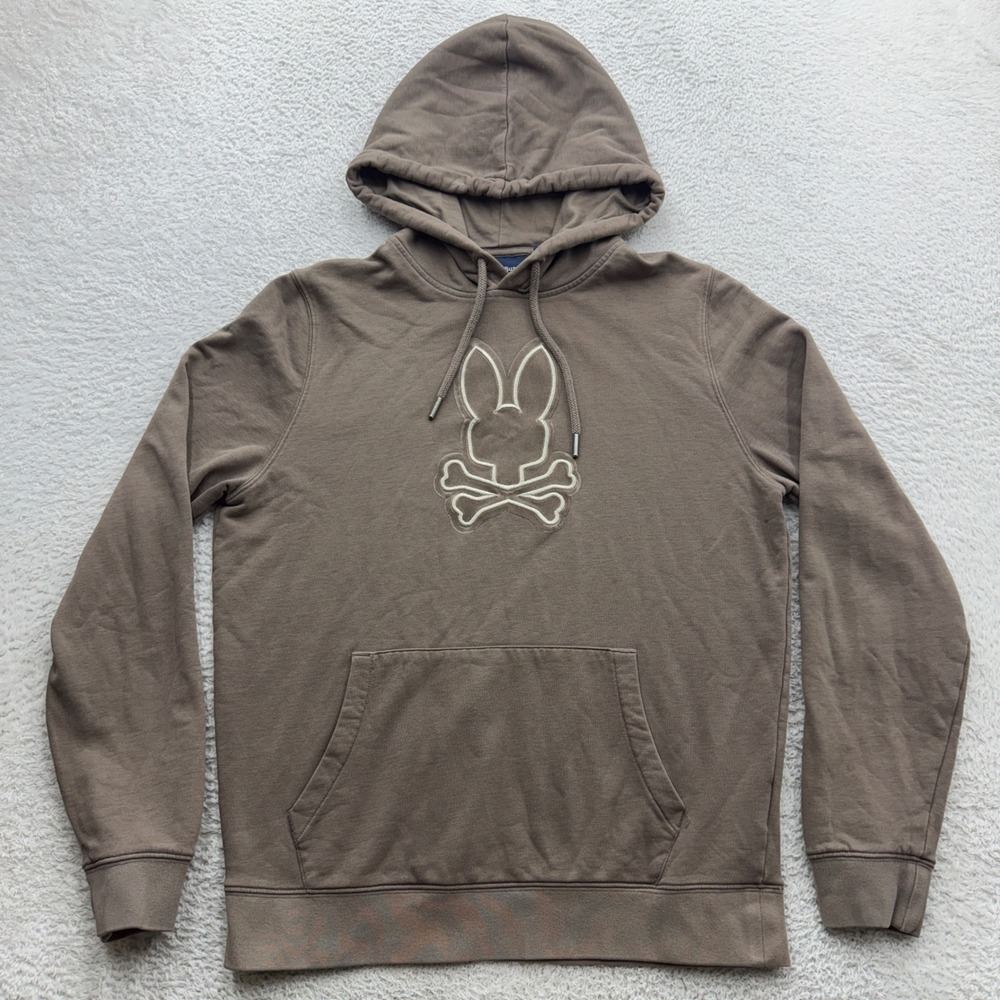 Psycho Bunny Mens XS Taupe Brown Logo Graphic Pullover Hoodie RN 170784